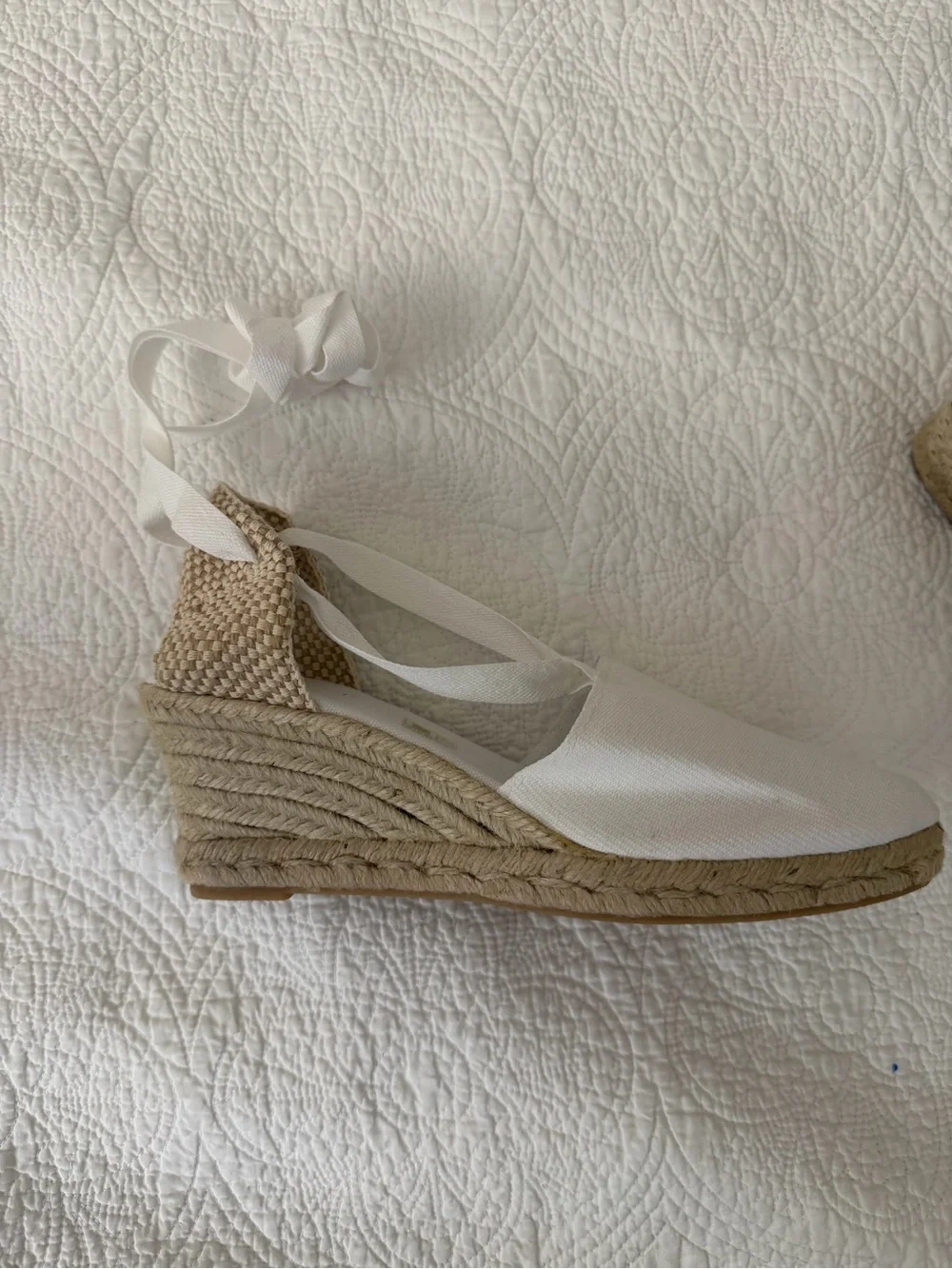White Espadrille Wedge Tie-Back Sandals